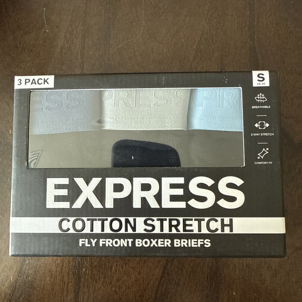 Express 3 Men's Cotton Stretch Fly Front Boxer Briefs Small (28-30)